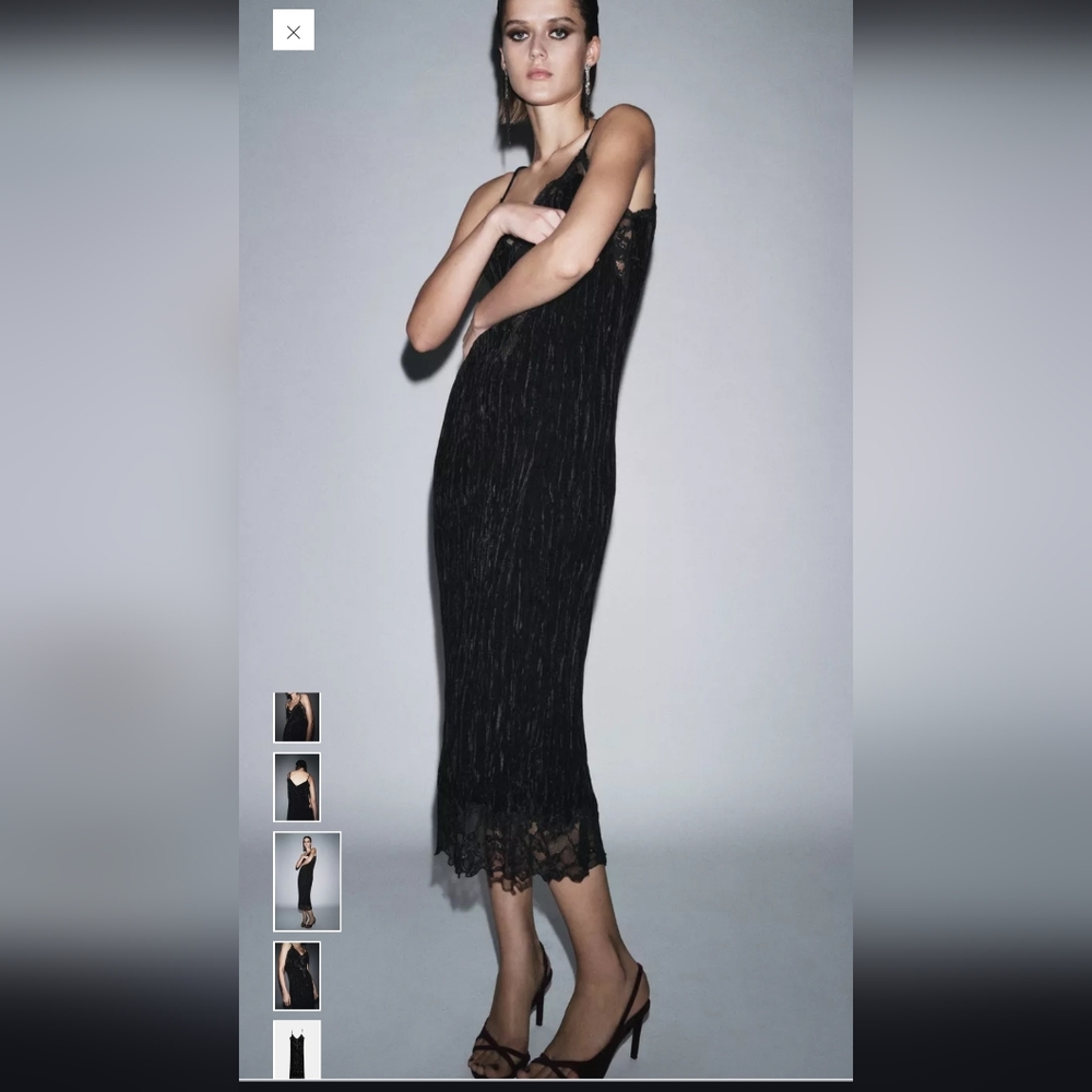 Zara Black Velvet Midi Dress - Picture 4 of 10